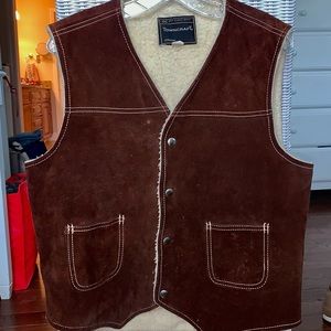 Vintage Towncraft JCPenny Leather Sherpa Lined Vest